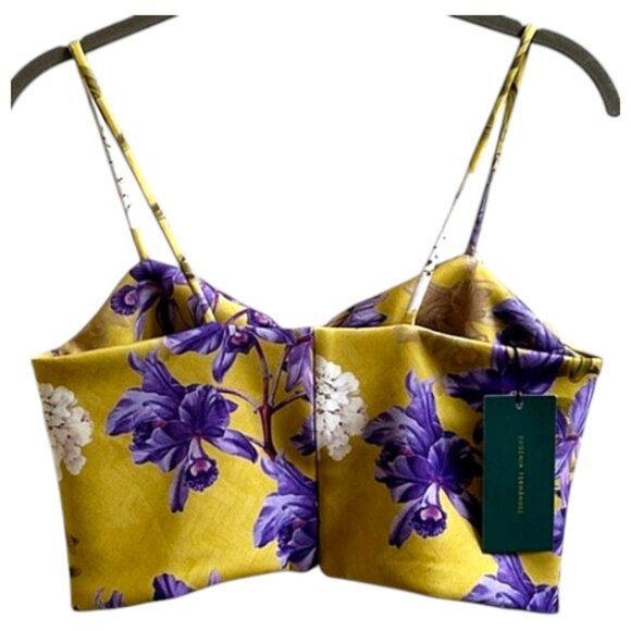 Eugenia Fernández Viena Orquídea Floral Crop Top Yellow Purple Resort M - Picture 3 of 9